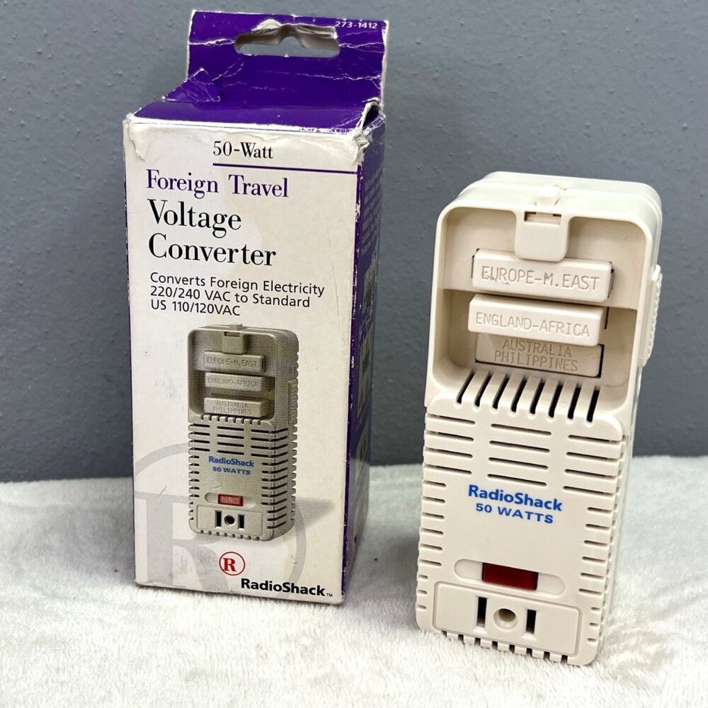 Radio Shack Foreign Travel voltage Converter 220/240 to 110/120 in Box 50 Watt